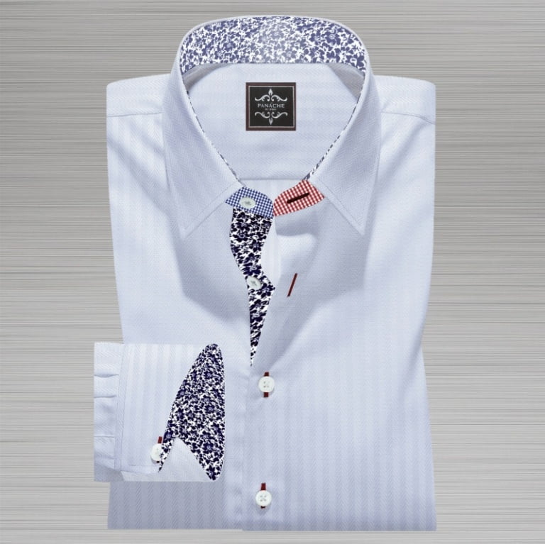 White Micro Herringbone Shirt Custom Made | Panache Bespoke Mens Luxury ...