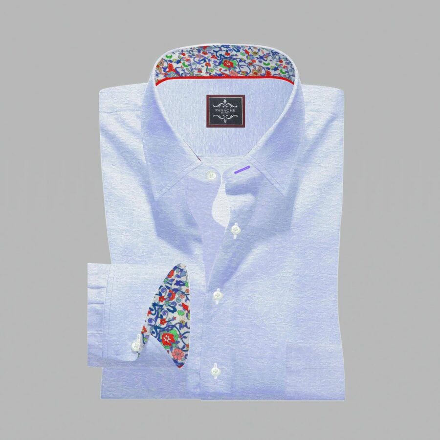 Light Blue Self Floral Print Shirt Custom Made | Panache Bespoke