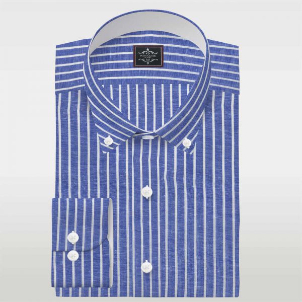 blue dress shirt with white stripes