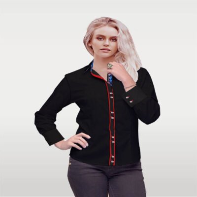 Luxury Black Broadcloth Shirt Custom Made Ladies Fashion Shirt