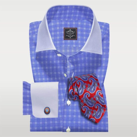 Blue Self Small Check Houndstooth Shirt