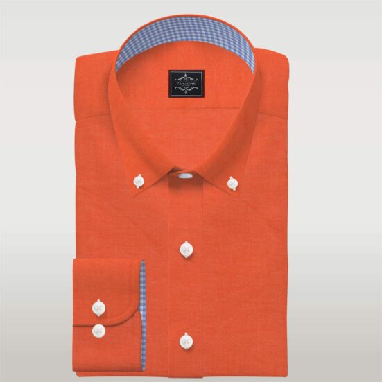 Mens Button Up Dress Shirt Luxury Orange Custom Made Button-Down Shirts