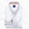 Luxury white pinned collar shirt with floral print collar stand and silver collar bar - Panache Bespoke