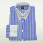 Luxury White and Blue Tab Collar Stripes Shirt