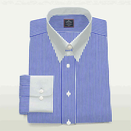 Luxury White And Blue Tab Collar Stripes Shirt @Panache Bespoke ...