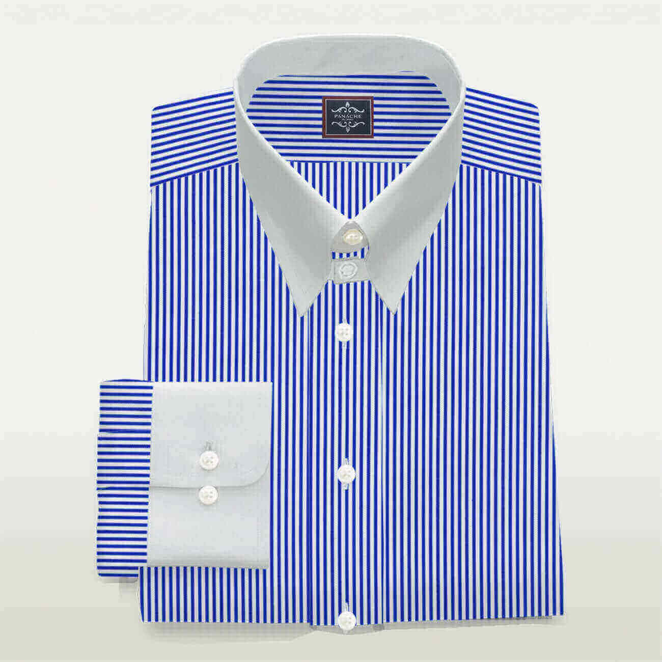 white collar striped dress shirt