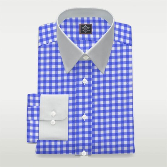 Custom Made Luxury Blue Checkered Shirt