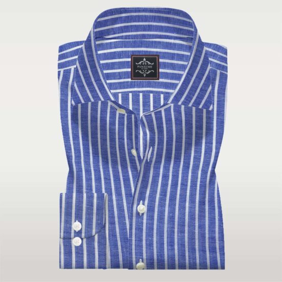 Mens Made to Measure Shirts Mid Blue Linen Shirt