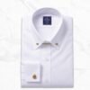 Pin Collar Dress Shirt by Panache Bespoke made from white Royal Oxford 100% Giza Egyptian cotton with collar bar included, French square cuffs, tab placket, no pocket, smooth back, and custom fit options for business and formal wear.