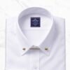 Pin Collar Dress Shirt by Panache Bespoke made from white Royal Oxford 100% Giza Egyptian cotton with collar bar included, French square cuffs, tab placket, no pocket, smooth back, and custom fit options for business and formal wear.