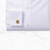 Pin Collar Dress Shirt by Panache Bespoke made from white Royal Oxford 100% Giza Egyptian cotton with collar bar included, French square cuffs, tab placket, no pocket, smooth back, and custom fit options for business and formal wear.
