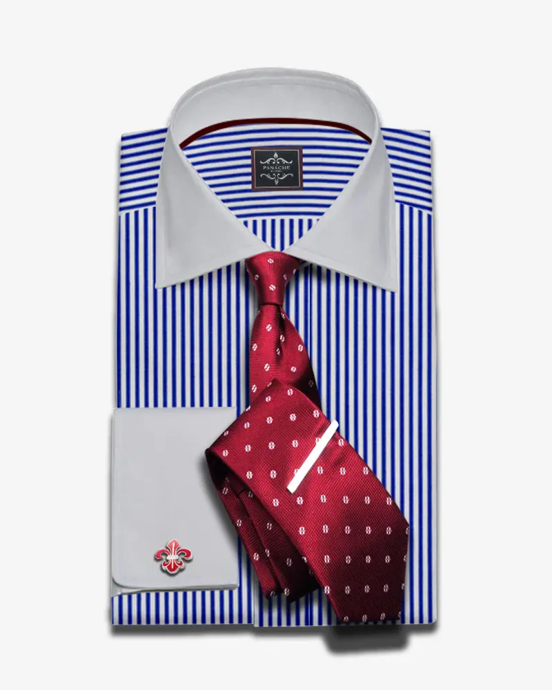 C. Allen Men's French Cuff Dress Shirt Combo - Solid Striped Herringbone Pattern With Tie, Hanky & Cufflinks