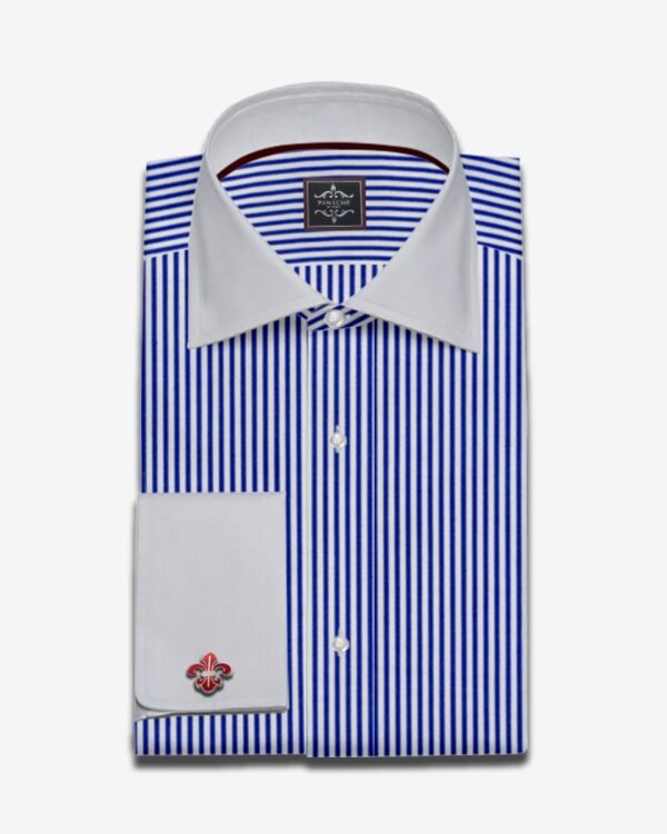 Mens Striped Shirt | Mens Blue Stripe Dress shirts | French Collar| French Cuff - Image 2
