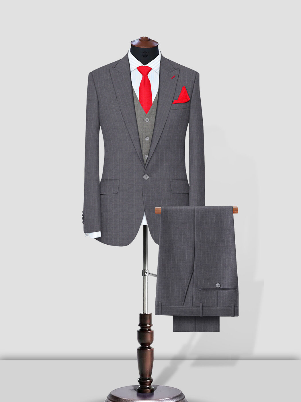 Pure linen pinstripe grey double breasted tailored fit suit for men -  Ottavio Nuccio Gala
