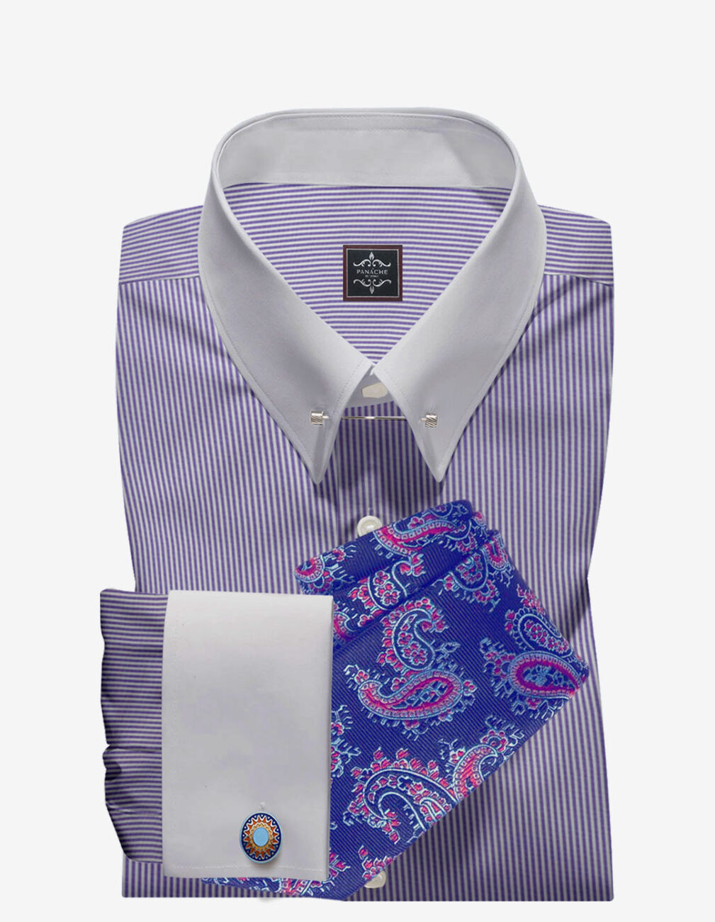 lavender-stripes pin collar shirt