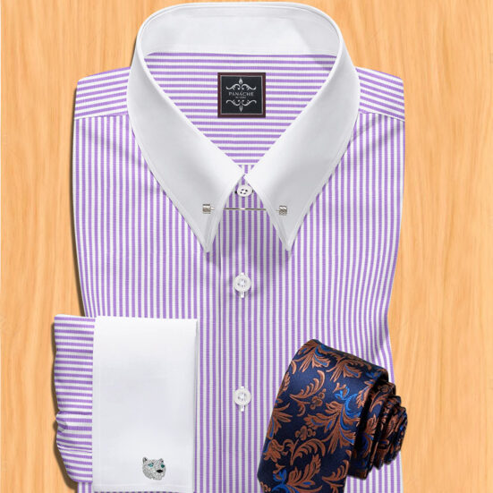 lavender-stripes pin collar shirt