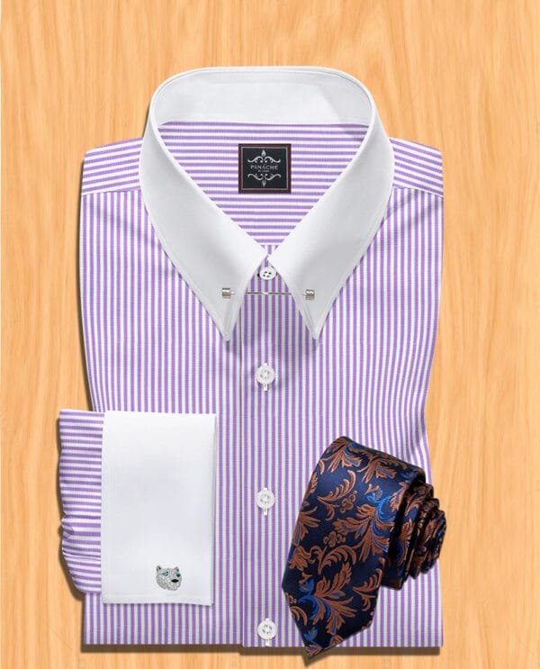 lavender-stripes pin collar shirt