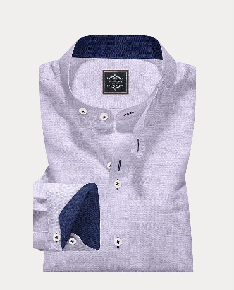 Lavender Band Collar Shirt, Casual Men's Dress Shirts, Bespoke Dress  Shirts