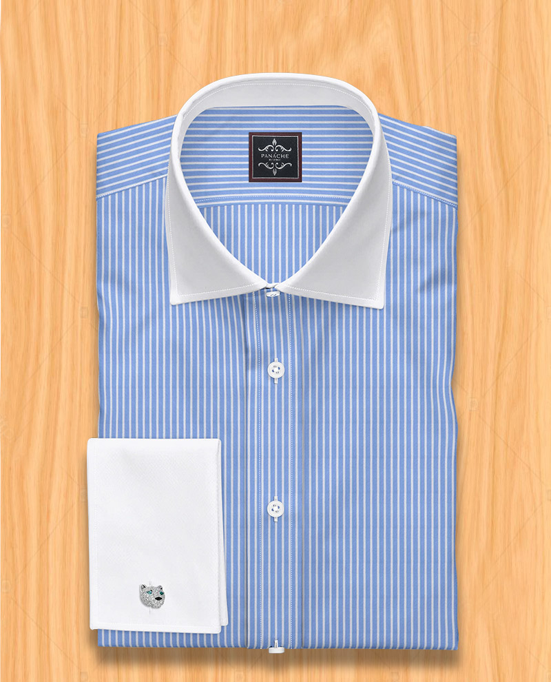 Medium Blue Wide Stripe - Wrinkle Resistant Shirt For Men
