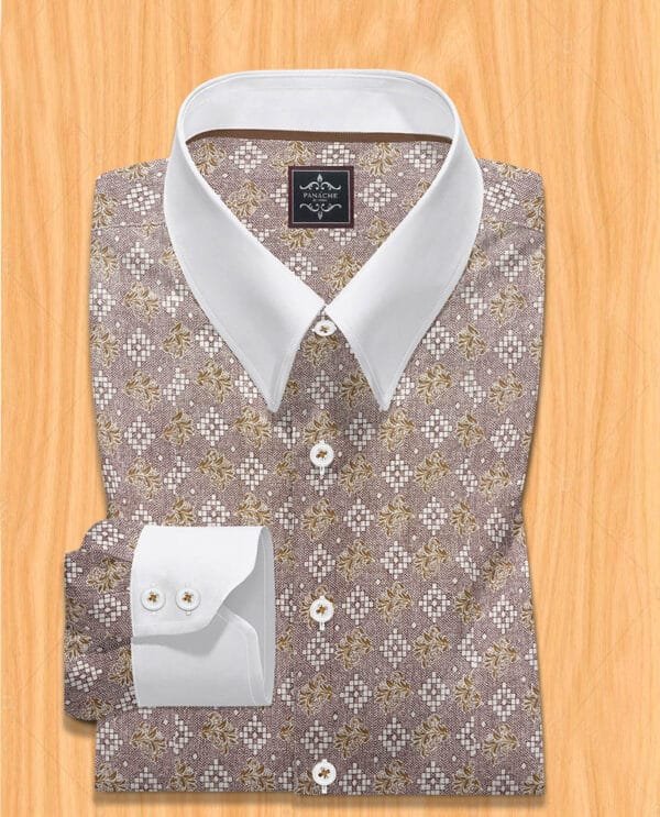 Brown and White Print shirt