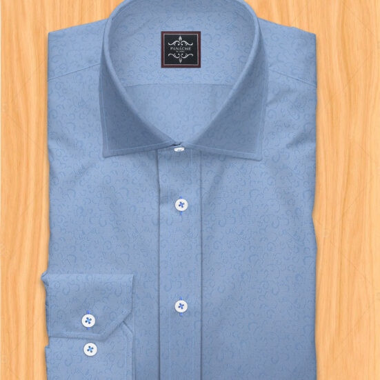 Sky Blue Self Floral Dress Shirt