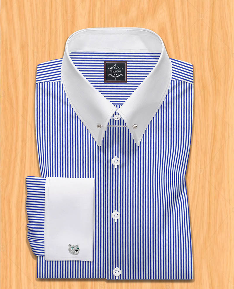 Stripes pin collar shirt | white collar and cuff shirts | Pin collar dress shirts 1