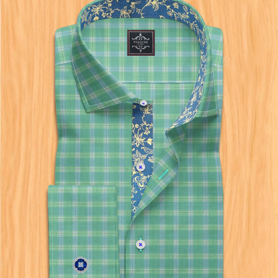 Green check men dress shirt