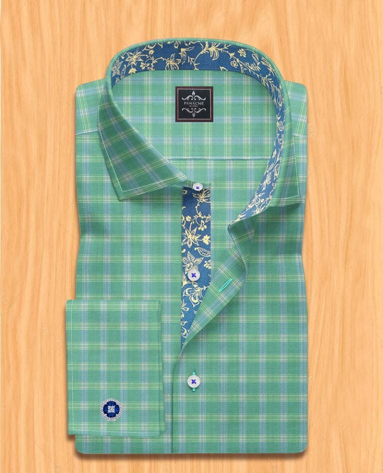 Green Check Men Dress Shirt Green Men's Dress Shirt Luxury Dress
