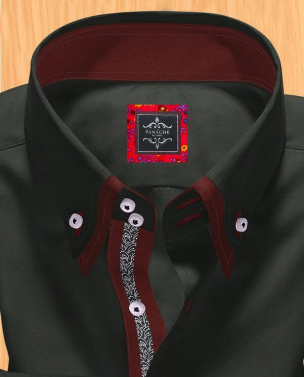 Black Double Collar Dress Shirt – Luxurious Design with a Modern Edge - Image 2