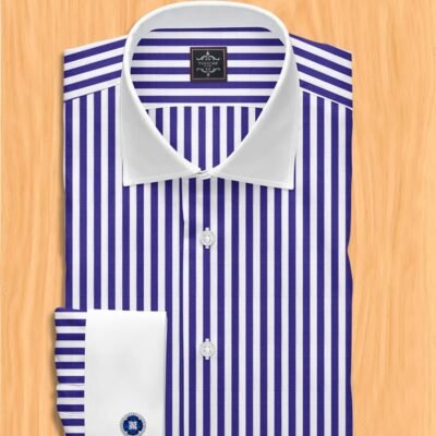 Blue striped shirt with white collar
