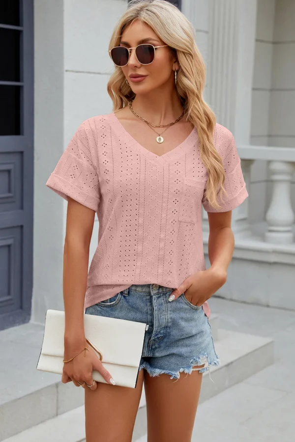 V-neck T-shirt top for women - Image 17