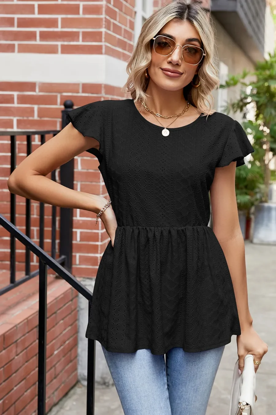 Round Neck Peplum T-Shirt - Image 7