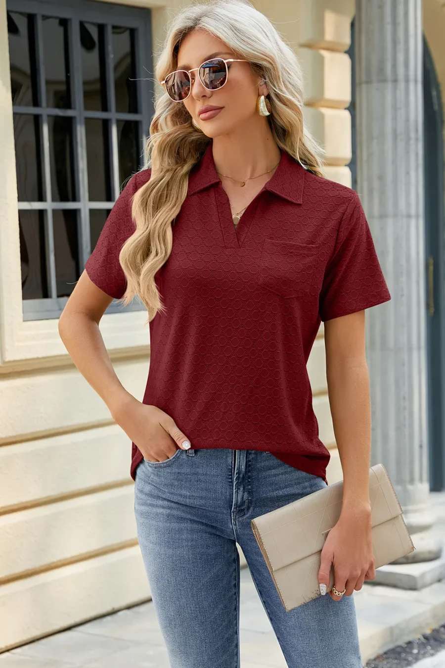 color lapel pocket T-shirt loose - Image 3