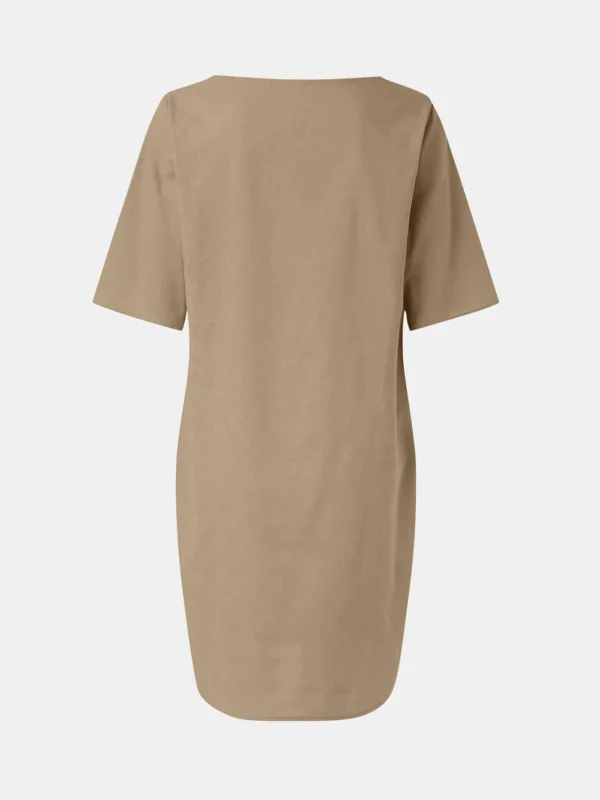 Cotton and linen pleated pocket dress - Image 2