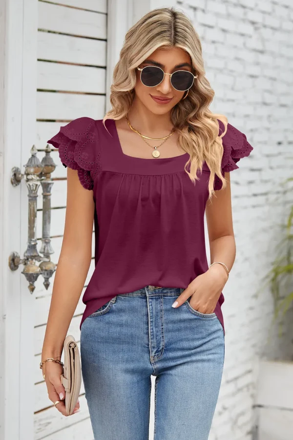 Square collar petal T-shirt top - Image 22