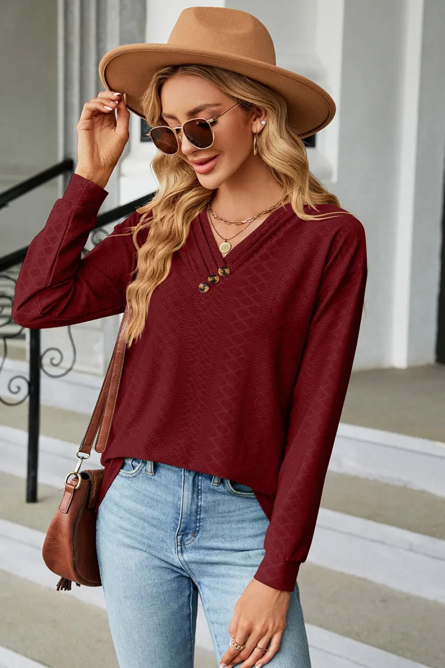V-Neck Long Sleeves T-Shirt - Image 17