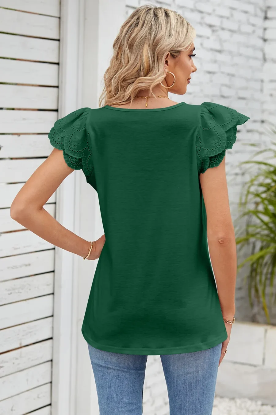 Square collar petal T-shirt top - Image 8