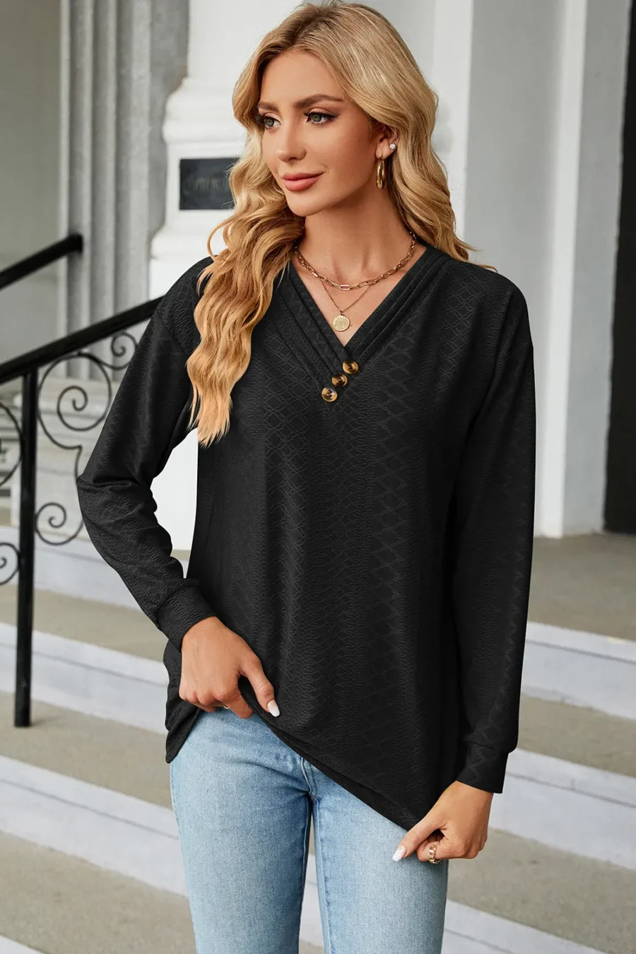 V-Neck Long Sleeves T-Shirt - Image 12