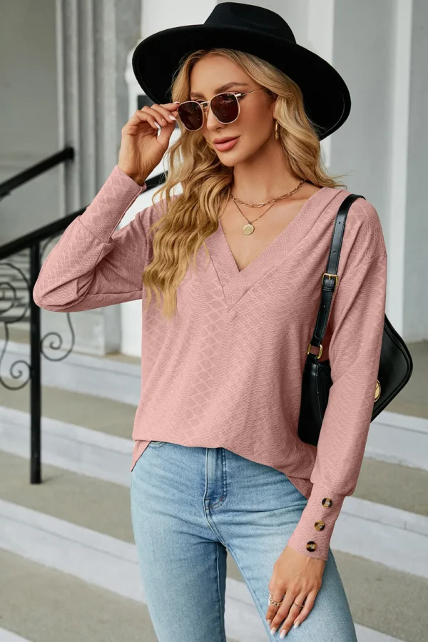 V-Neck Lantern Sleeve T-Shirt - Image 23