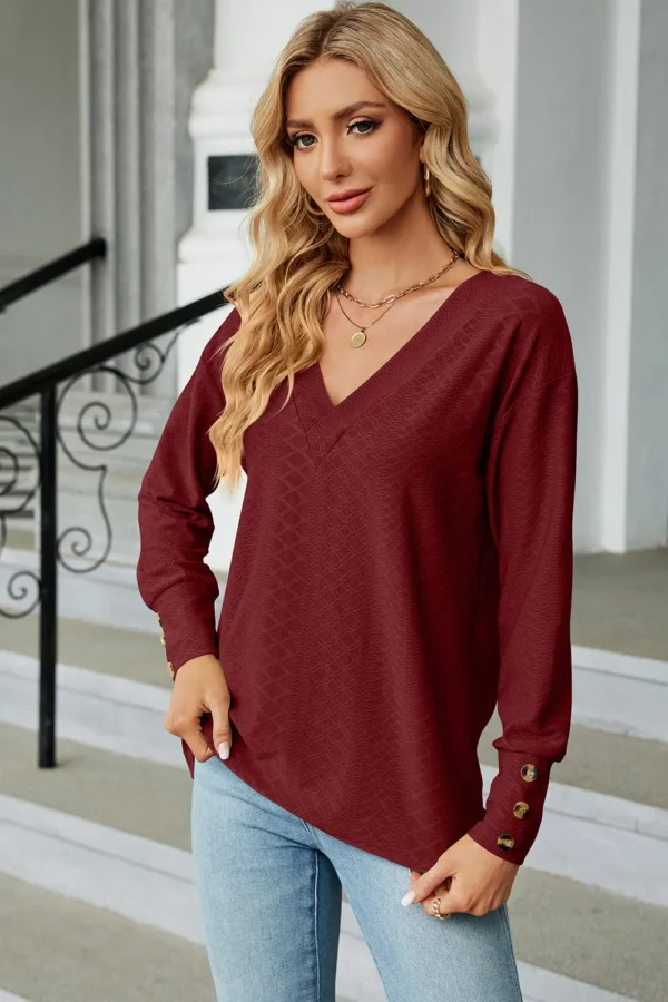 V-Neck Lantern Sleeve T-Shirt - Image 10