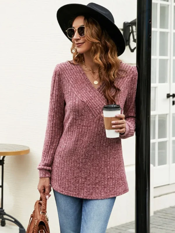 Ribbed Surplice T-Shirt - Image 6