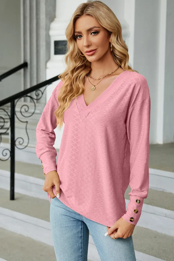 V-Neck Lantern Sleeve T-Shirt - Image 18