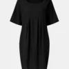 Cotton-linen pleated pocket dress for women - detail 13