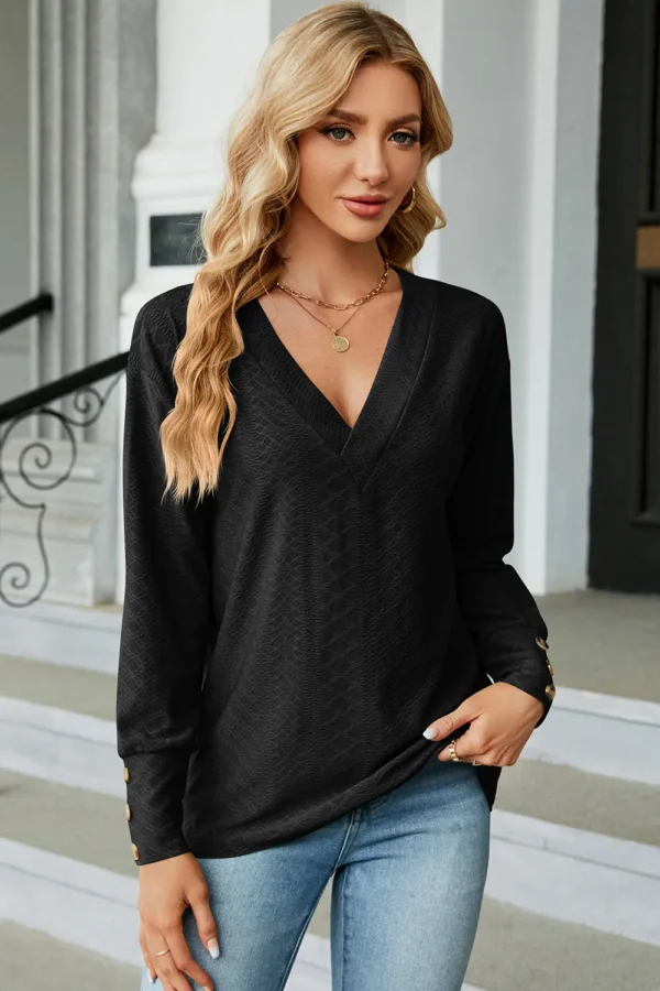 V-Neck Lantern Sleeve T-Shirt - Image 7