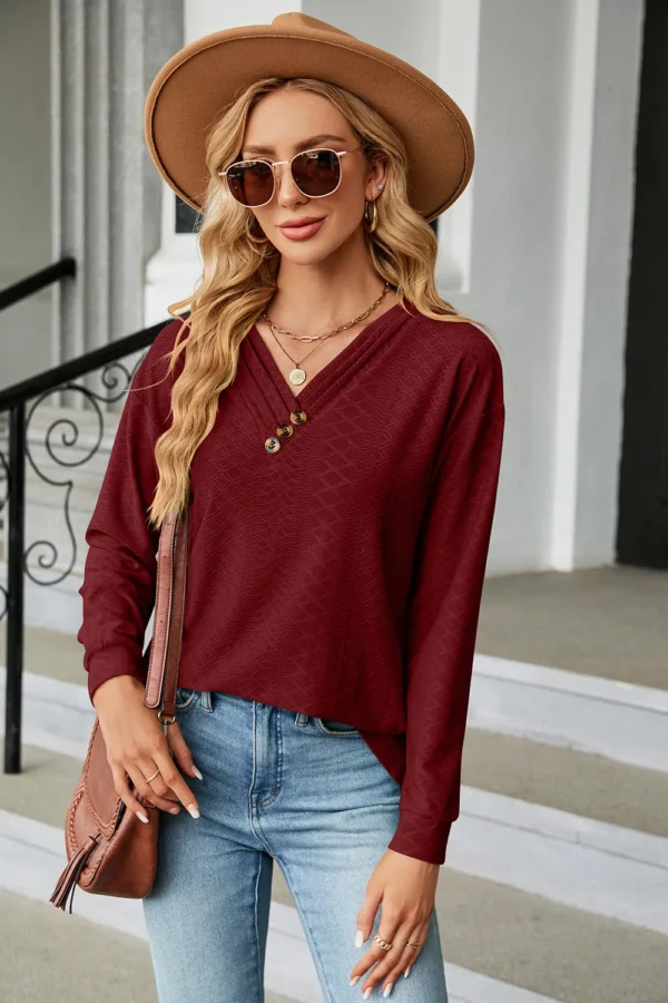 V-Neck Long Sleeves T-Shirt - Image 16