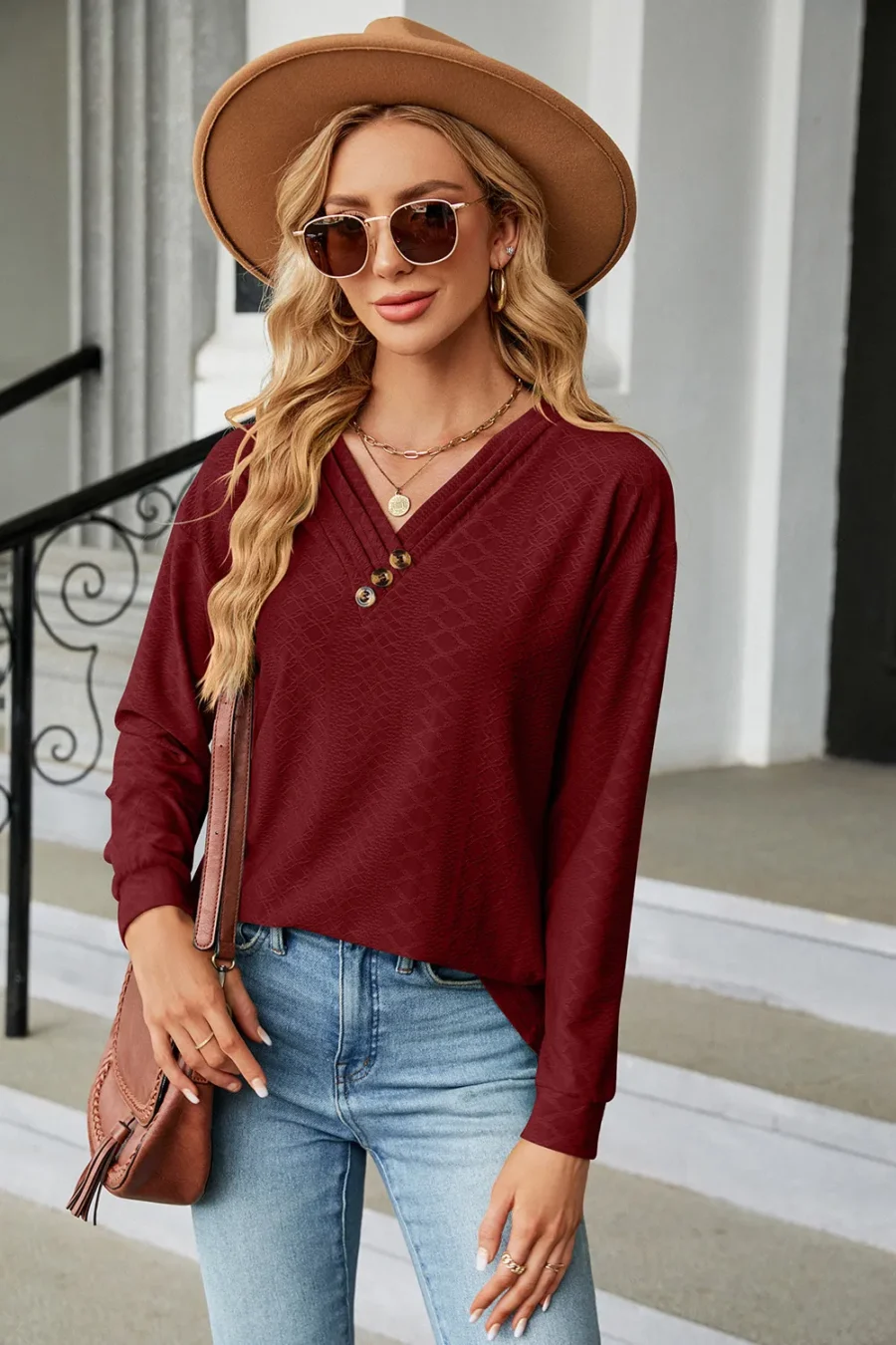 V-Neck Long Sleeves T-Shirt - Image 16