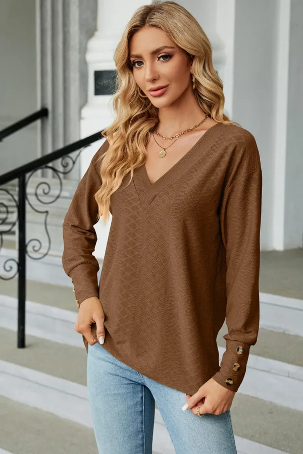 V-Neck Lantern Sleeve T-Shirt - Image 3