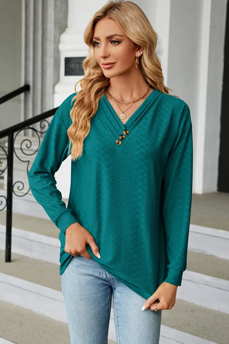 V-Neck Long Sleeves T-Shirt - Image 5