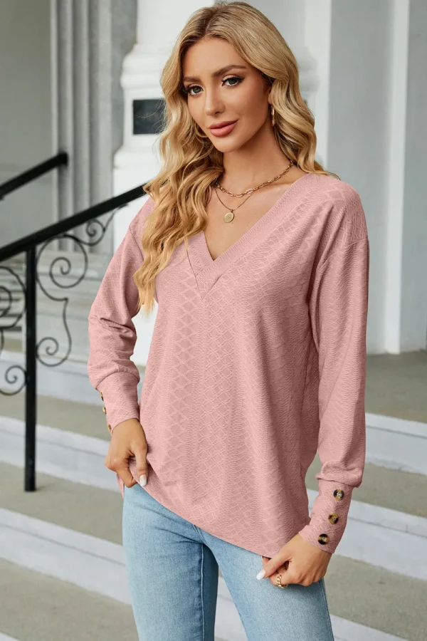 V-Neck Lantern Sleeve T-Shirt - Image 22