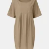 Cotton-linen pleated pocket dress for women - detail 3